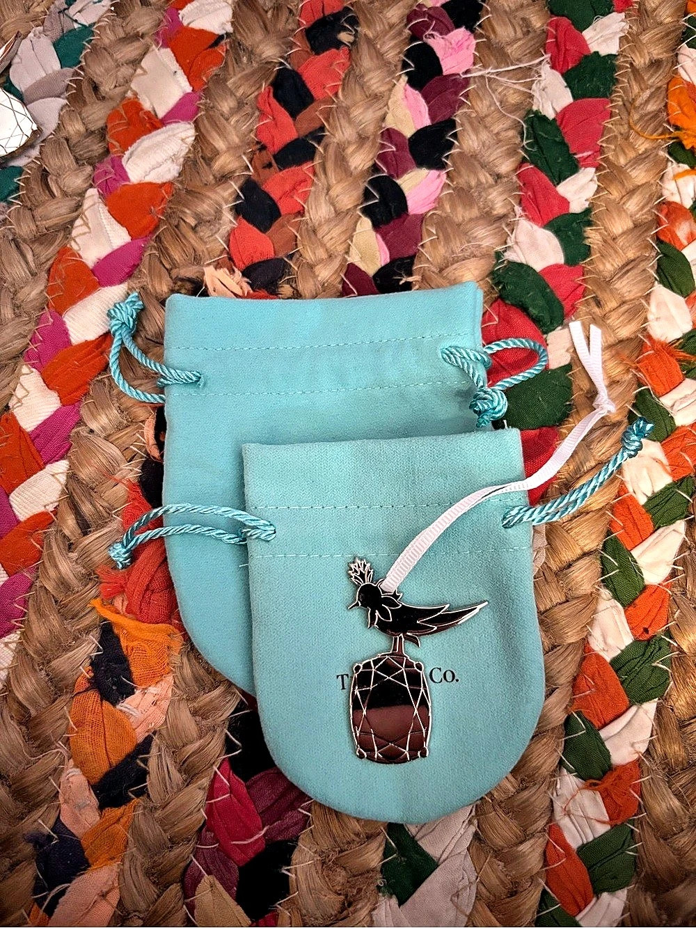 Tiffany bird on rock charm ornament